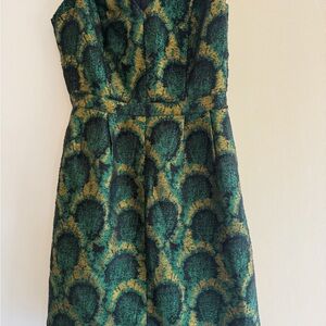 J. Crew Strapless Dress in Green and Gold